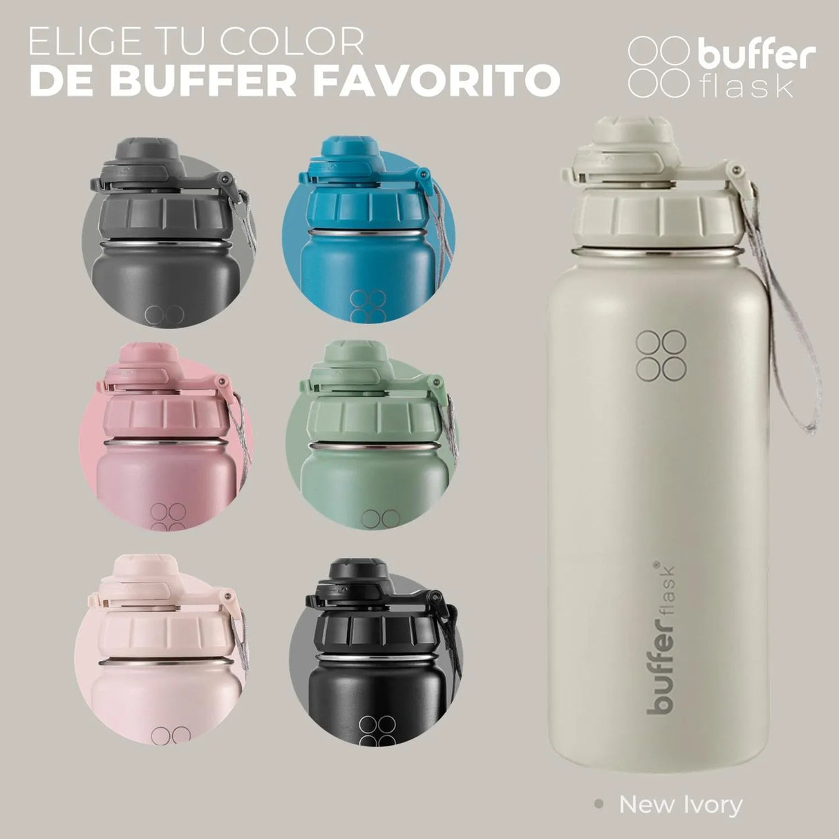 Termo Botella Agua Termica Acero Inoxidable + Tapas - Color Crema