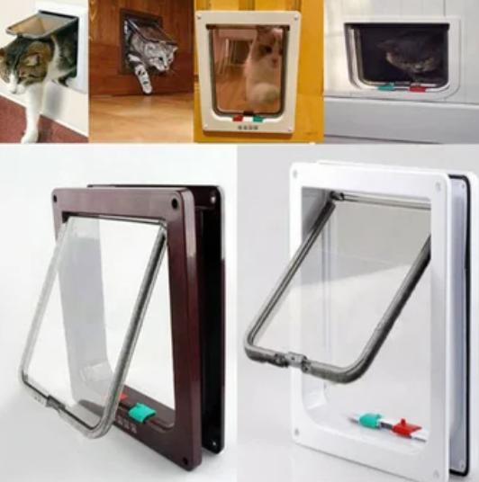 Puerta de vidrio para mascotas de perros y gatos-marrón