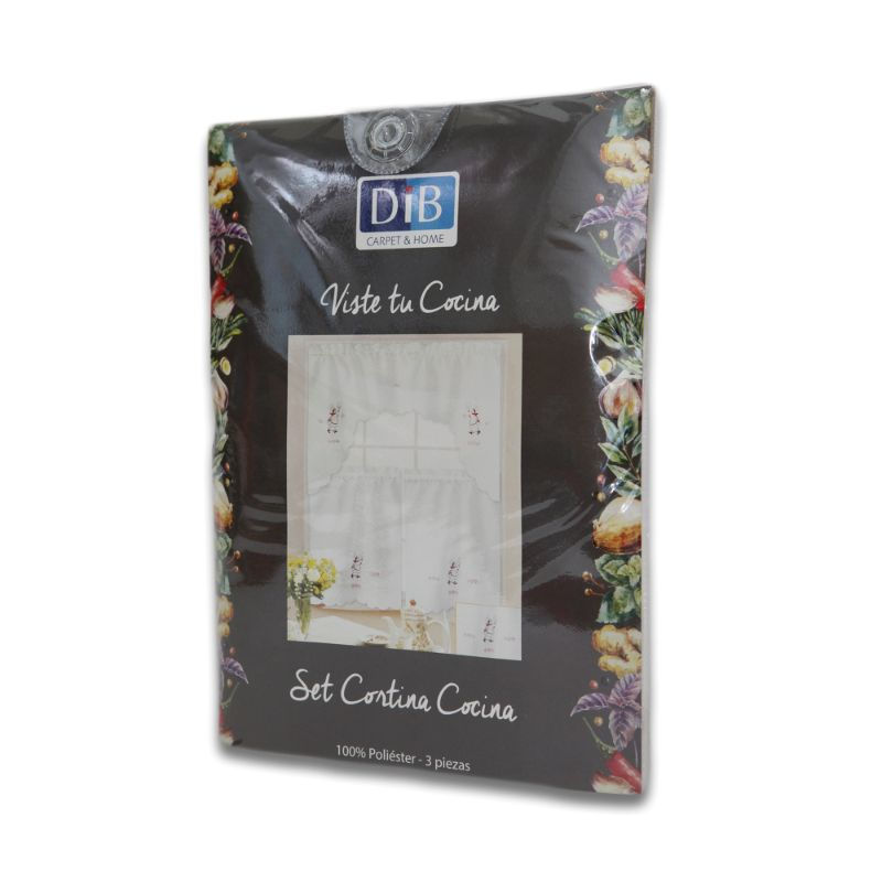 Set cortina de cocina 3 piezas blanco