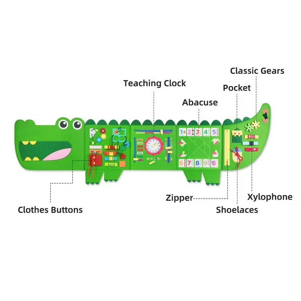 Rivibou Busy Board Cocodrilo Montessori 3 a 6 Años – Tabla Sensorial Interactiva
