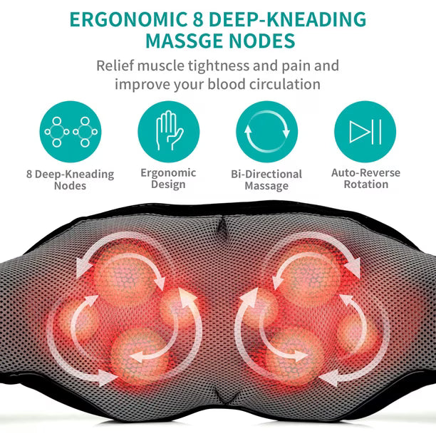 Masajeador Eléctrico Nekteck Shiatsu para Cuello y Hombros | Inalámbrico Recargable con Calor