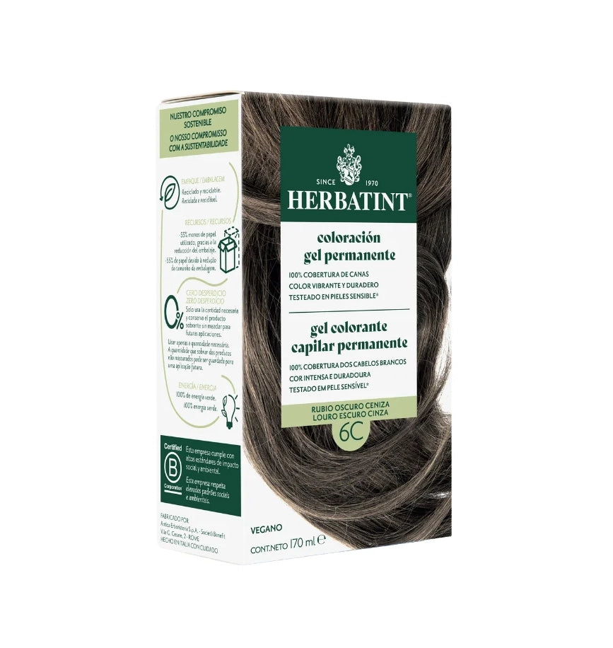 Tintura Permanente Natural, Rubio Oscuro Ceniza, 6C. 170 ml