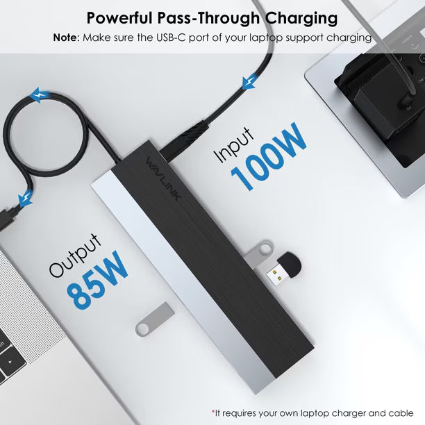 Estación de Acoplamiento WAVLINK WL-UMD08 USB-C Triple Pantalla | 11 en 1 | Power Delivery 85W