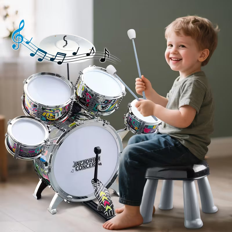 Set de Batería Infantil Jazz Drum Rock Kit 5 Piezas – Instrumento Musical para Niños