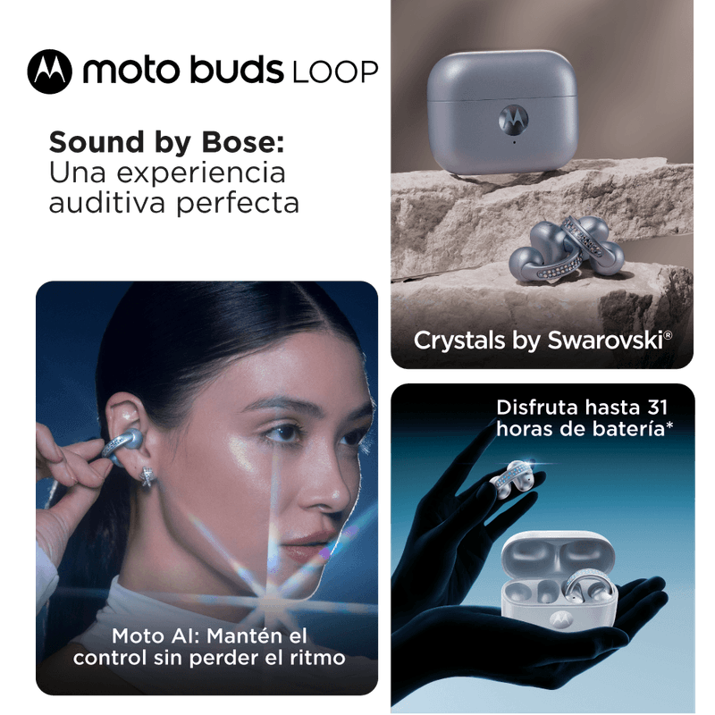 Audífonos Motorola Moto Buds Loop Swarovski Ice Melt Blue