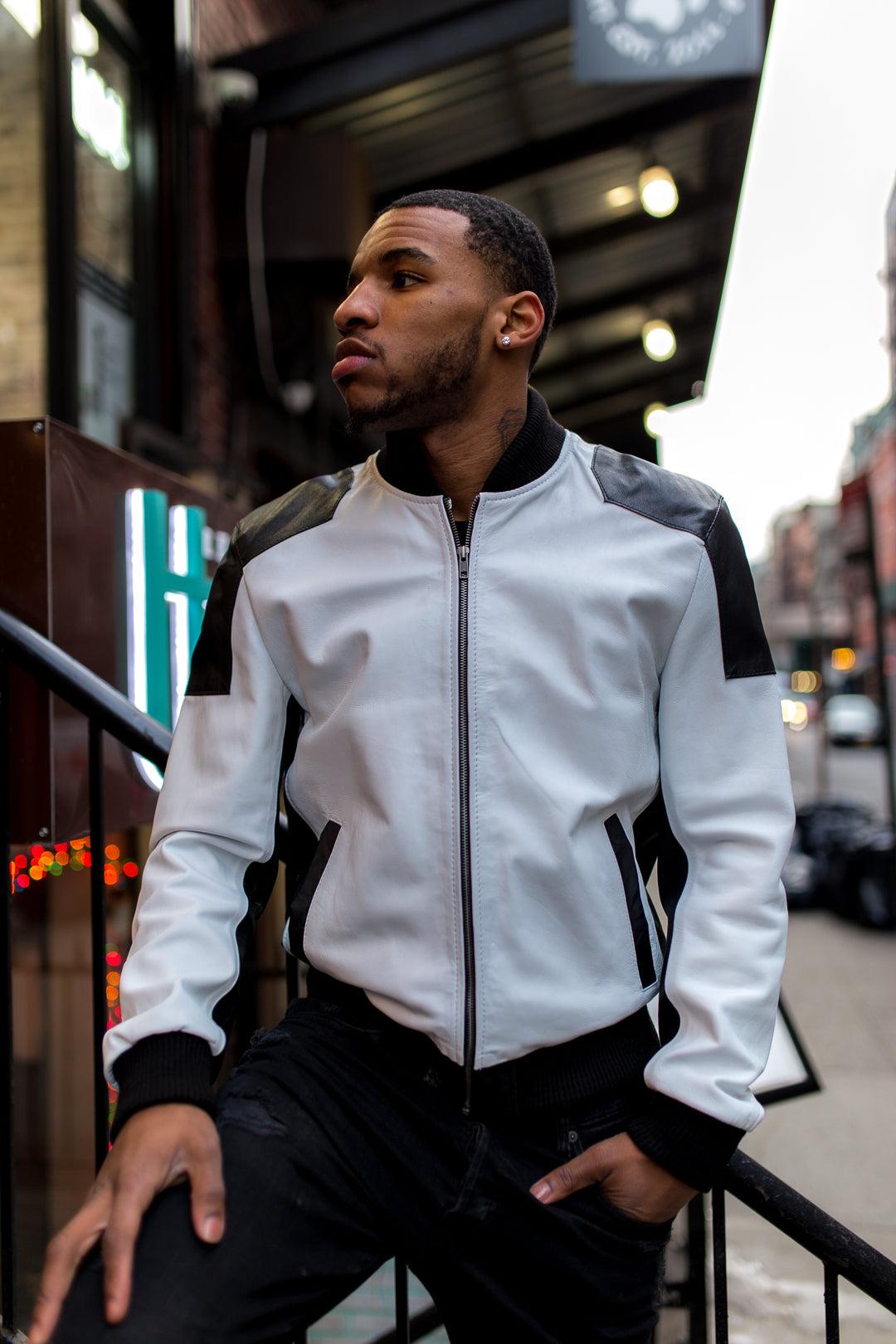Chaqueta de Cuero Sintético para Hombre Blanco y Negro | Slim Fit | Estilo Casual Deportivo