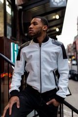 Chaqueta de Cuero Sintético para Hombre Blanco y Negro | Slim Fit | Estilo Casual Deportivo