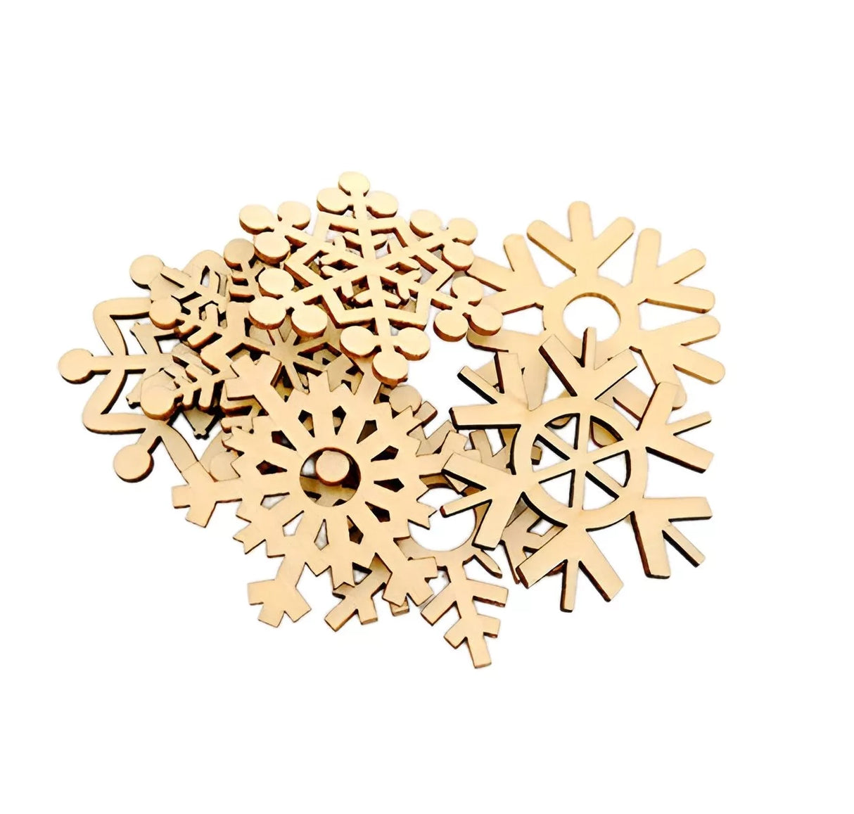 10 Adornos Copos De Nieve Madera Arbol De Navidad