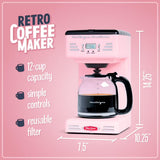 Cafetera Programable Nostalgia Retro 12 Tazas LED Rosa | Nueva | 120V