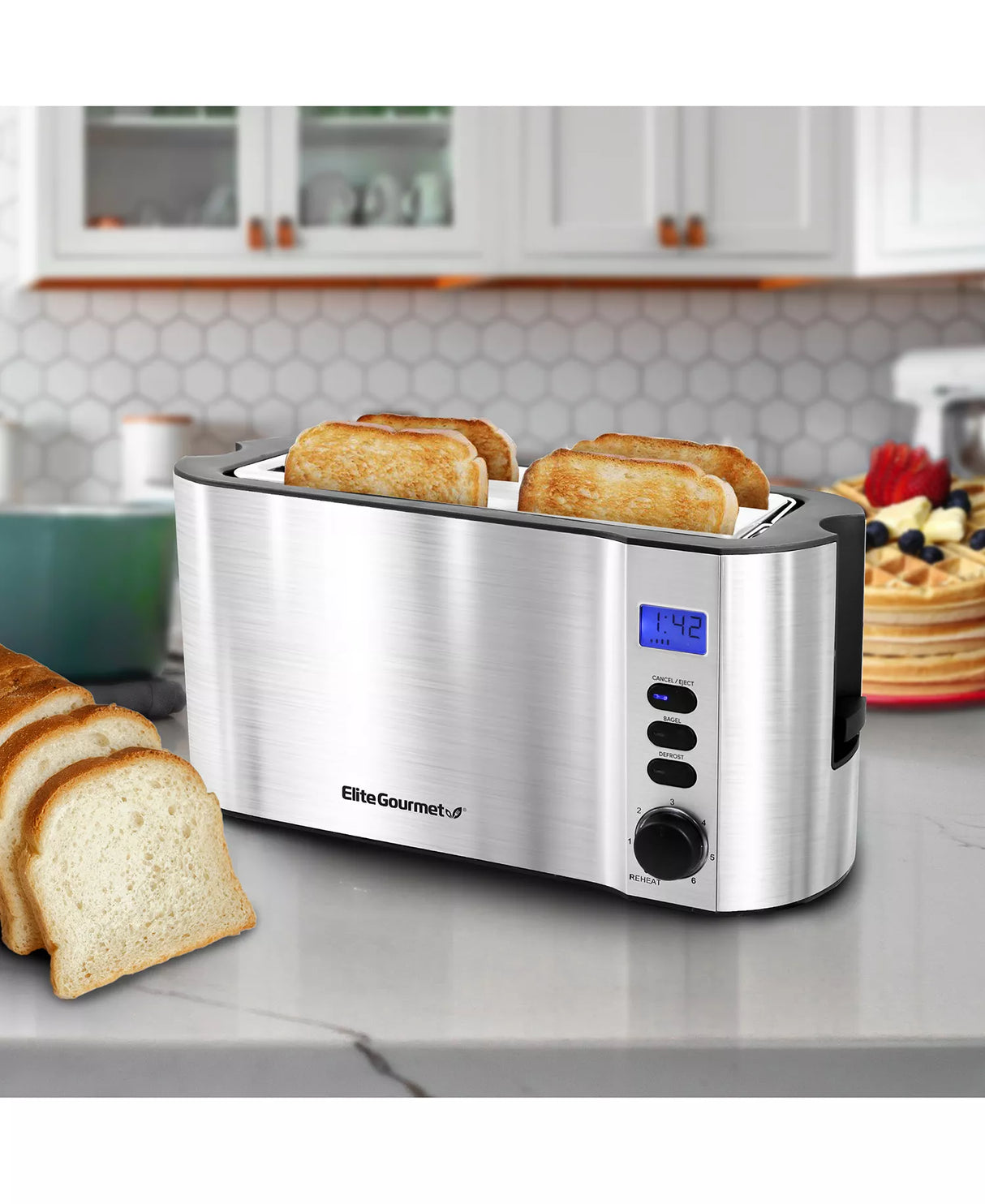 Tostadora digital de ranuras largas para 4 rebanadas Elite Gourmet