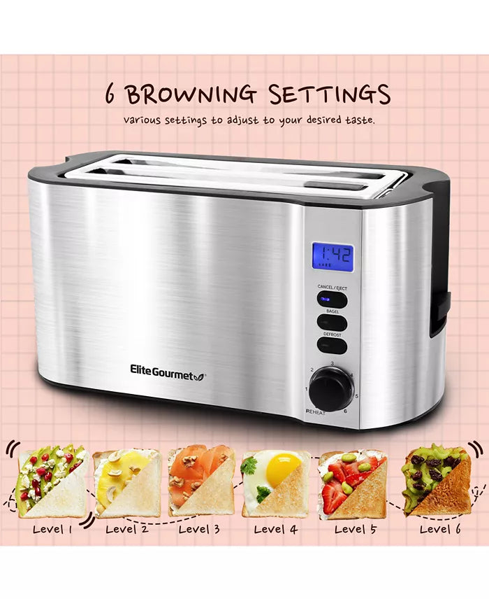 Tostadora digital de ranuras largas para 4 rebanadas Elite Gourmet