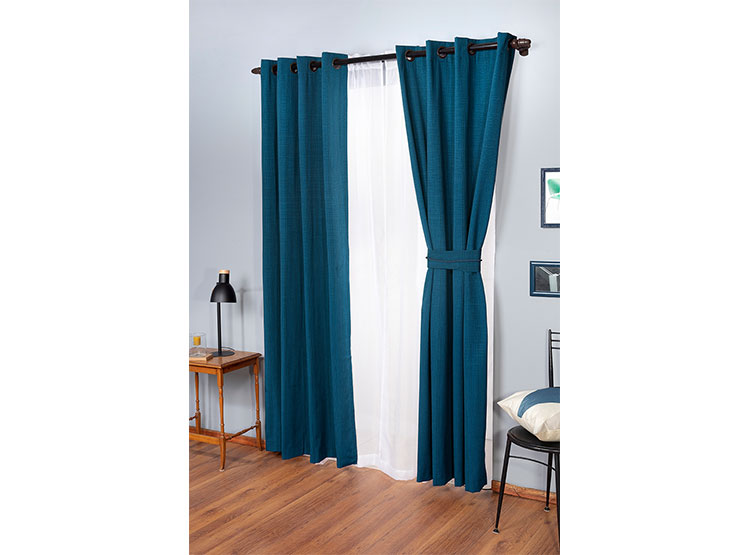 SET CORTINAS DORAL CAMILA ARGOLLA AZUL PETROLEO