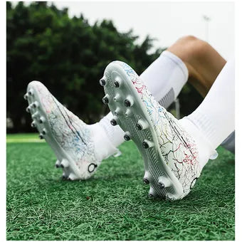 Botas de fútbol Zapatos de fútbol Turf Hightop AG para hombre-Blanco.
