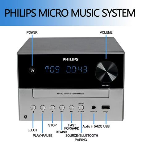 Sistema estéreo Bluetooth Philips para el hogar con reproductor de CD