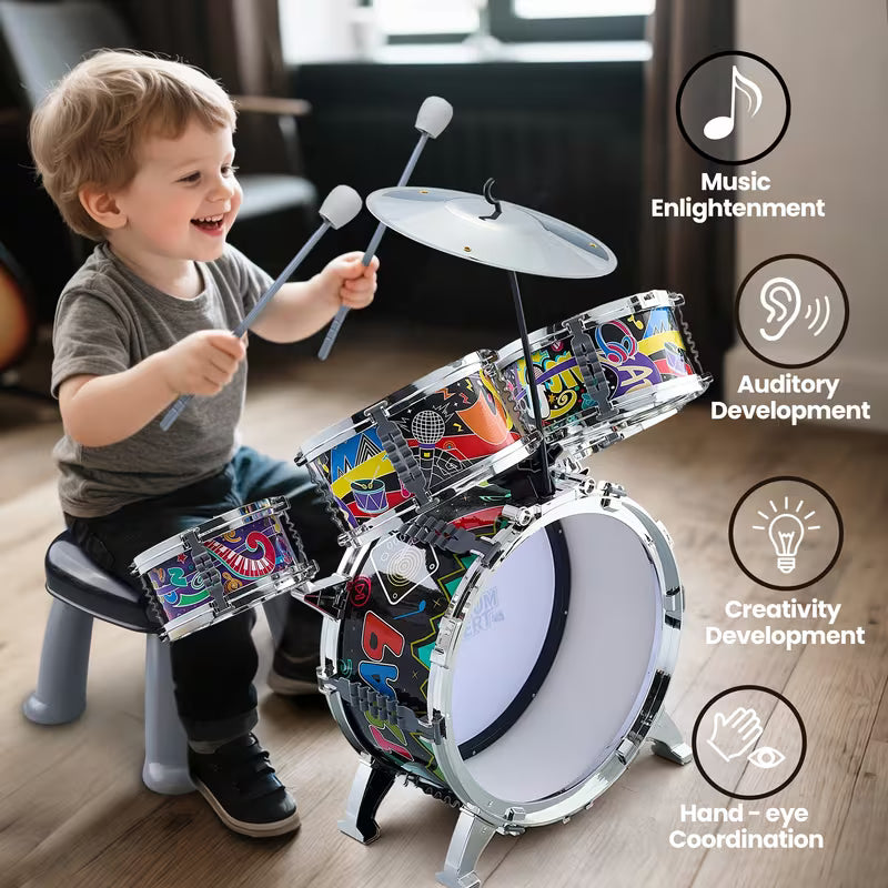 Set de Batería Infantil Jazz Drum Rock Kit 5 Piezas – Instrumento Musical para Niños