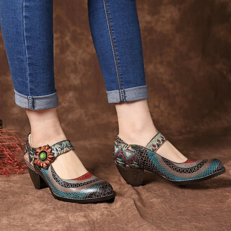 Zapatos de mujer sandalias de tacón Estilo Vintage de empalme ecocuero