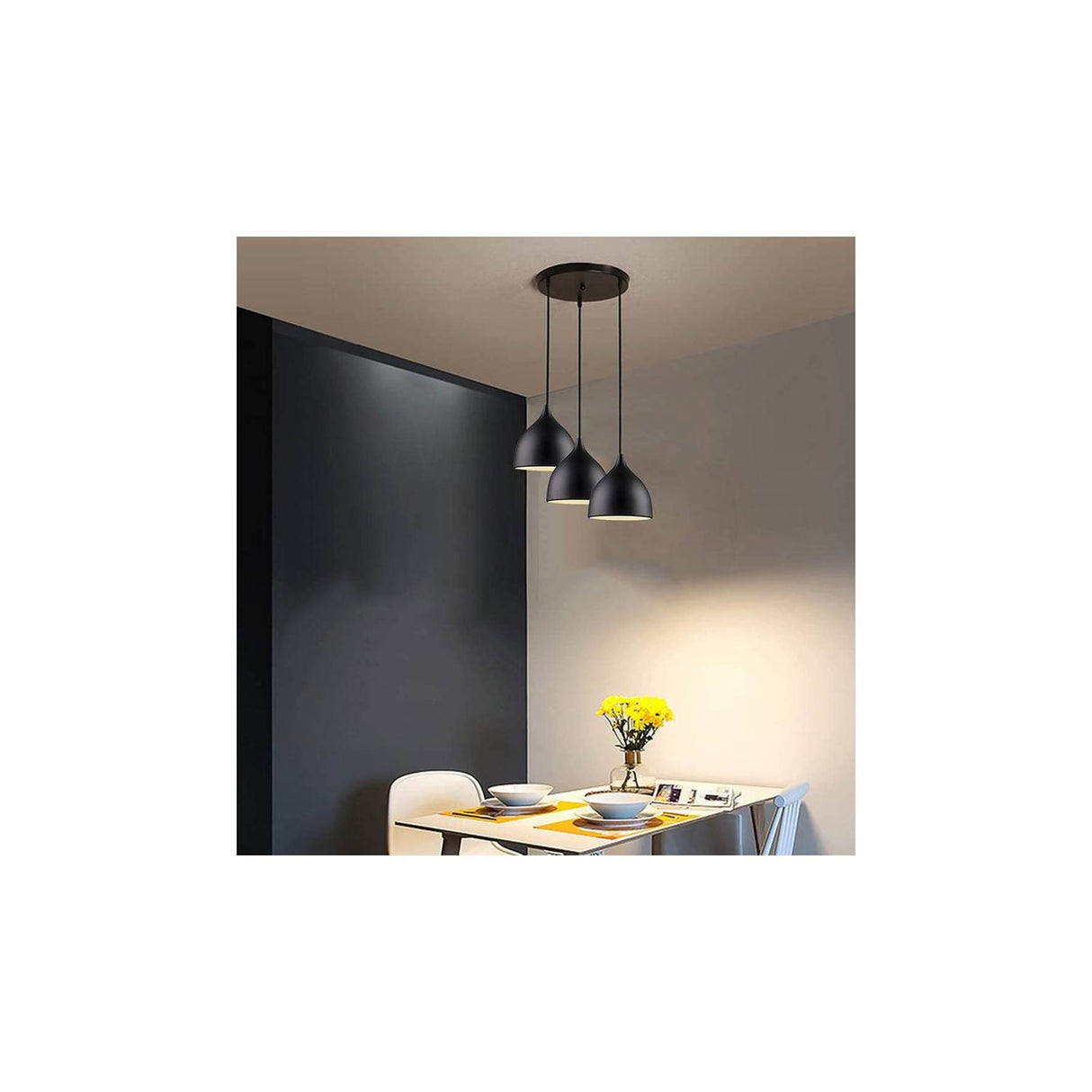Lámpara colgante nórdica moderna luz de techo 3 cabezas negro (OPENBOX)
