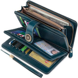 Cartera Billetera SENDEFN Mujer Cuero Genuino RFID Peacock Blue con Correa