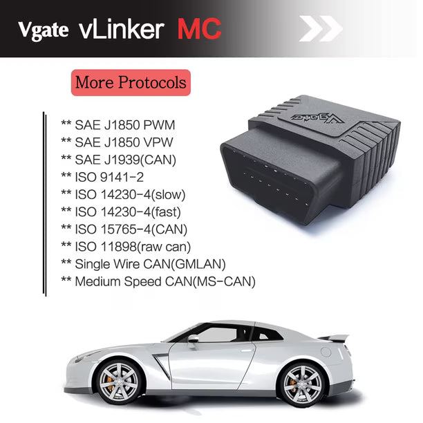 Escáner Automotriz Bluetooth OBD2 Vgate vLinker MC para Android y Windows