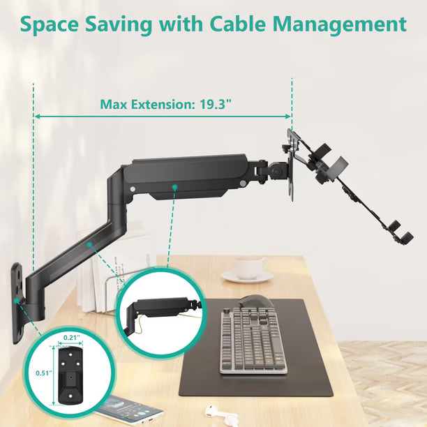 WALI GSWM001LP – Brazo de Pared para Laptop y Monitor 10–17" / 17–32"