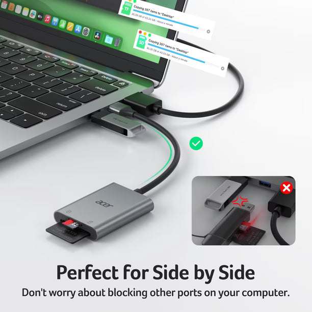 Lector de Tarjetas de Memoria Acer USB-A 3.0 Doble Ranura de Aluminio