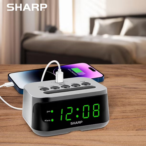 Reloj Despertador Sharp SPC235DGAMZ LED Verde con USB-C – 120V