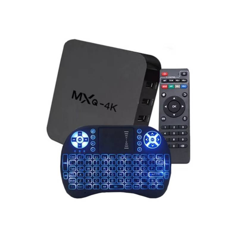 Smart tv box mqx 4k + mini teclado con luces ( EMBALAJE DAÑADO)
