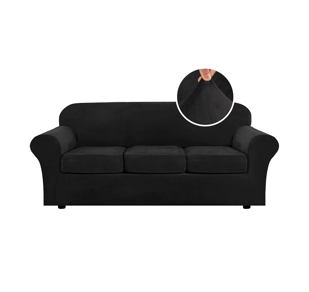 H.VERSAILTEX Funda de terciopelo moderna de felpa de 3 piezas de alta elasticidad para sofá