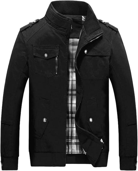 Chaqueta Hombre&nbsp; Cuello Pie Abrigo Urbano Clásico Múltiples Bolsillos