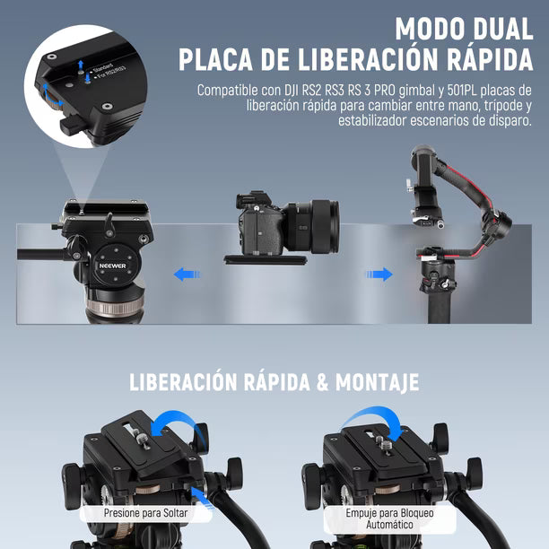 NEEWER TH45 Trípode de Video con Cabezal Fluido – Capacidad 8 kg
