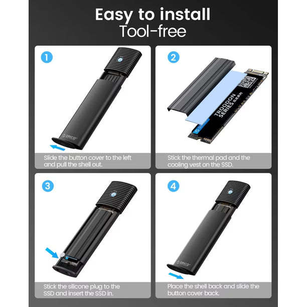 ORICO Carcasa SSD M.2 NVMe/SATA USB-C 3.2 Gen 2 – 10 Gbps