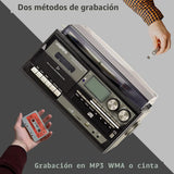 Tocadiscos LoopTone 10 en 1 Bluetooth – 3 Velocidades, CD, Casete, AM/FM, USB/SD – Negro/Gris