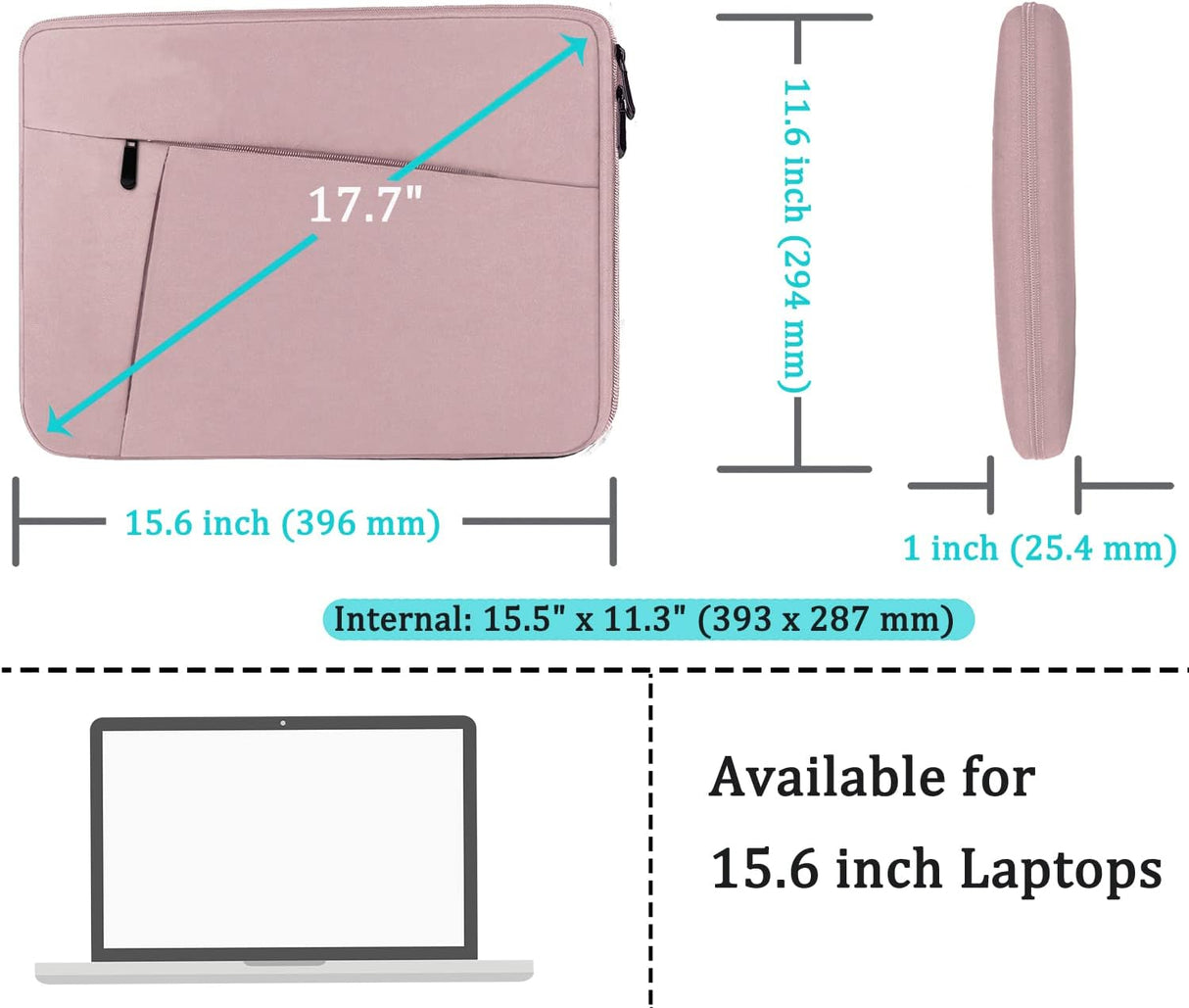 Funda para portátil de 15,6 pulgadas portátil, rosa.