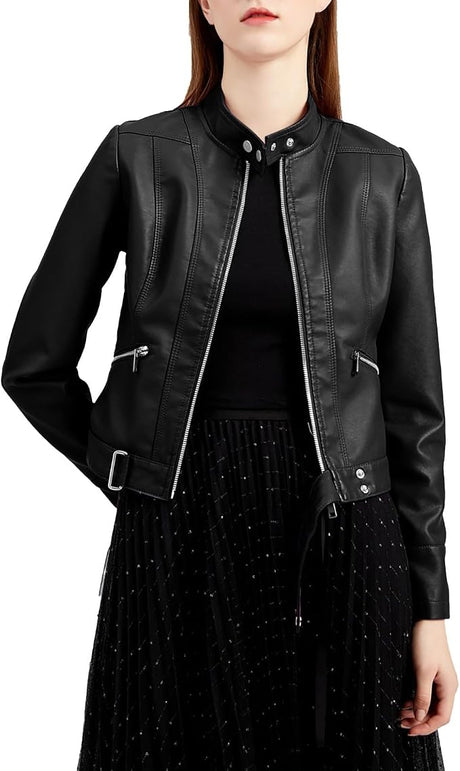 Chaqueta de Ecocuero Mujer Vintage Slim Fit | Estilo Biker Urbano