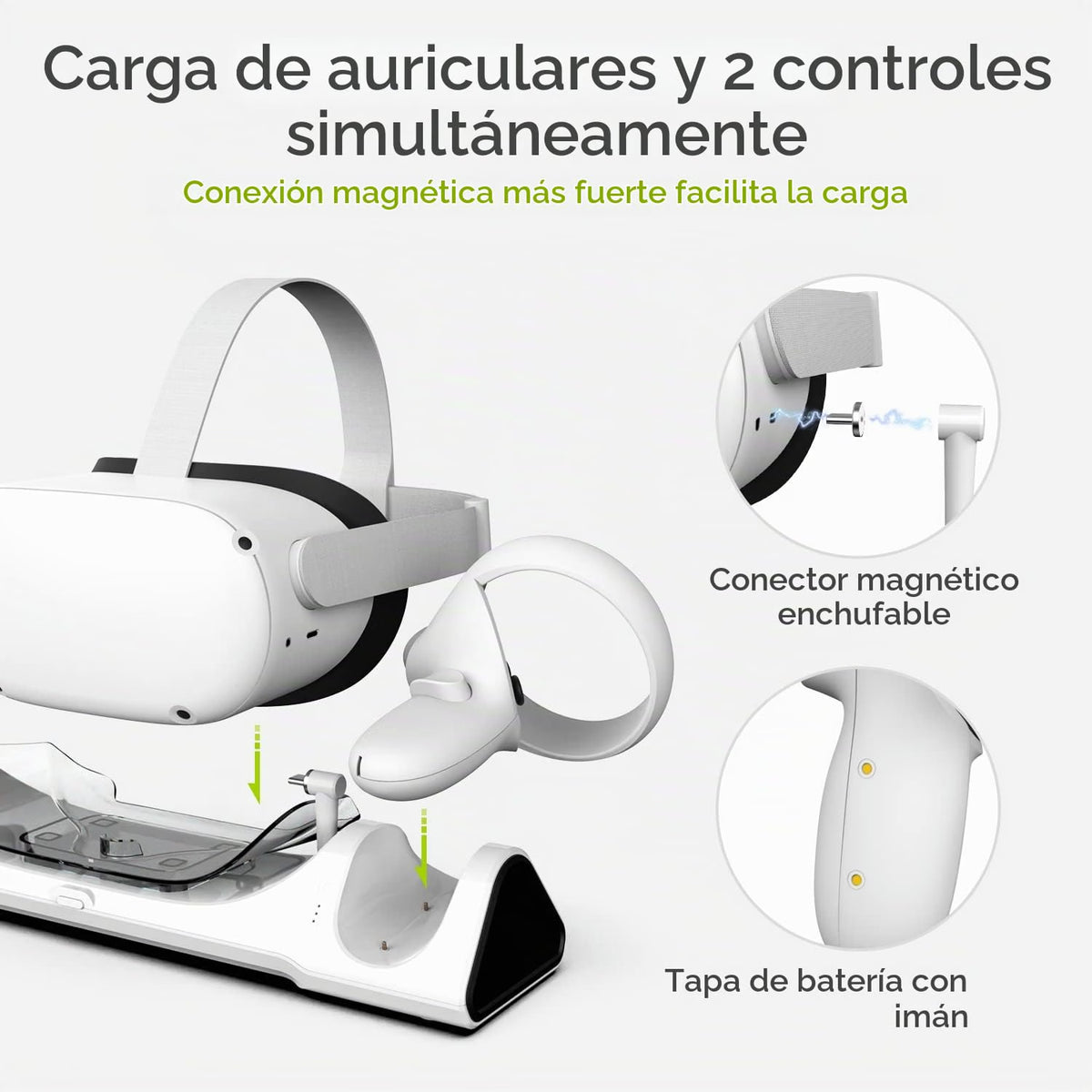 Base de Carga ZYBER AL-Q016 para Meta Quest 2 – Dock VR con 2 Baterías