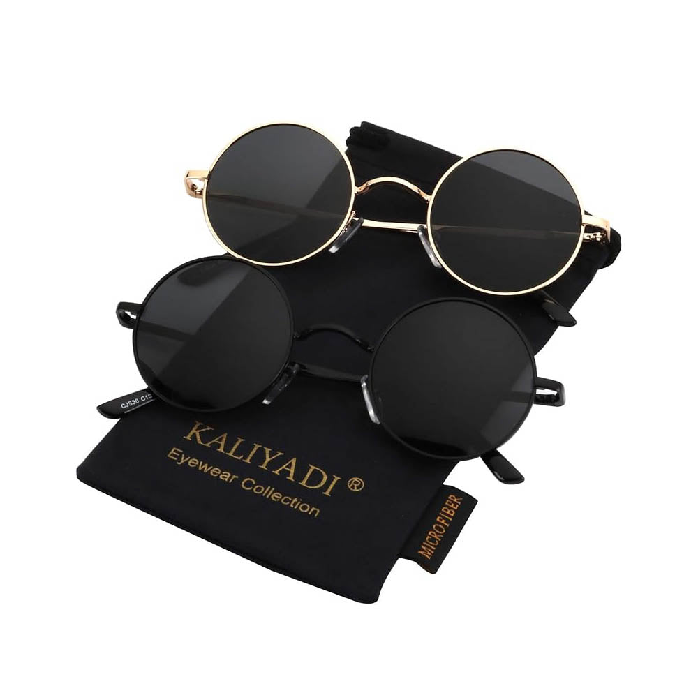 Pack 2 Lentes de sol polarizados redondos estilo retro, de metal, hippie, estilo círculo, protección UV