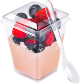 EASERCY Set 50 Vasos para Postres 5 oz con Tapa y Cuchara – 150 Piezas