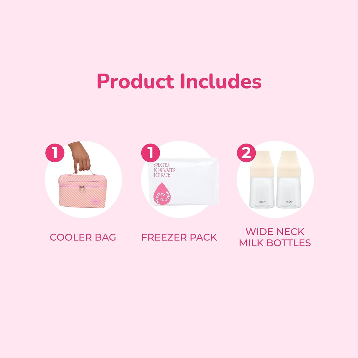 Spectra - Kit de almacenamiento de bolsas enfriadoras para leche materna - Rosa (bolsa de hielo y 2 botellas de cuello ancho)