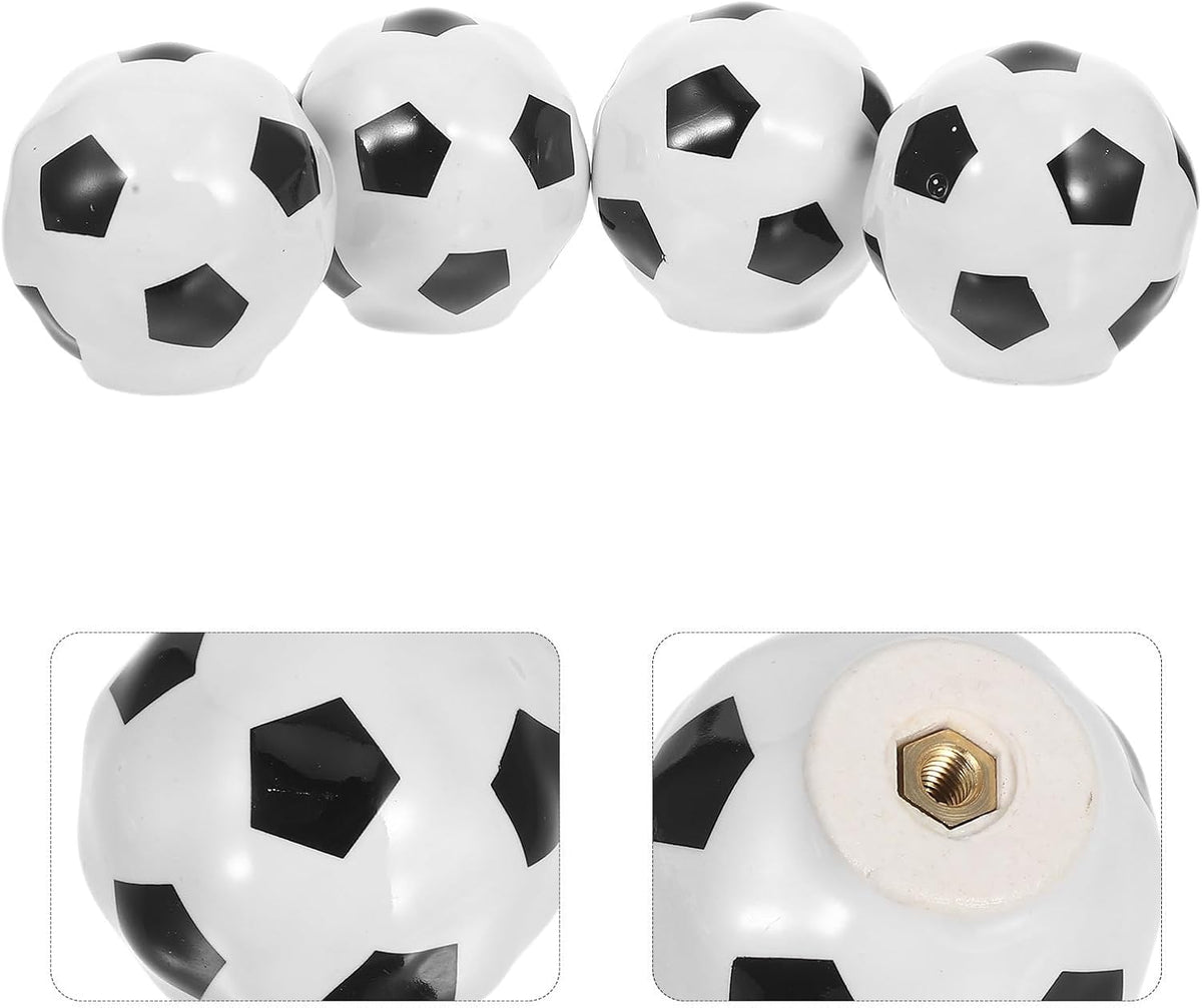 Set de 4 Perillas de Cerámica con Diseño de Balón de Fútbol para Muebles Infantiles