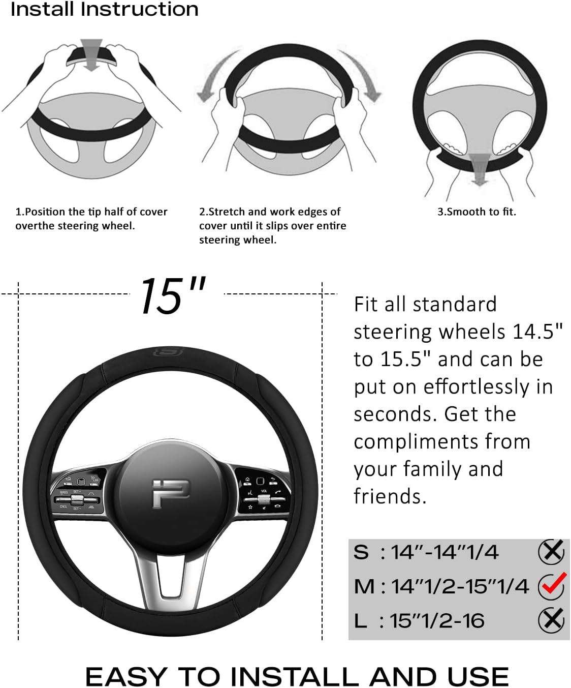 Funda para Volante Skechers Memory Foam 14,5"–15" | Antideslizante | Universal para Auto, SUV y Camioneta