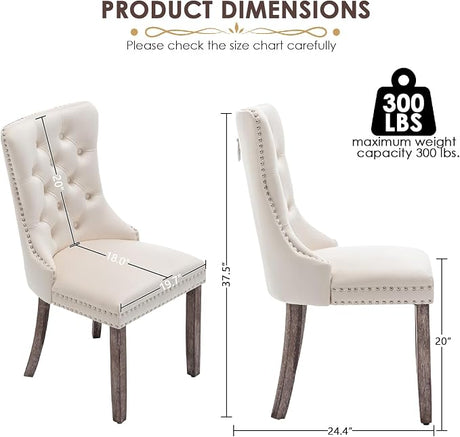 Kiztir Set de 4 Sillas de Comedor Tapizadas en Terciopelo Beige – Wingback Capitonné