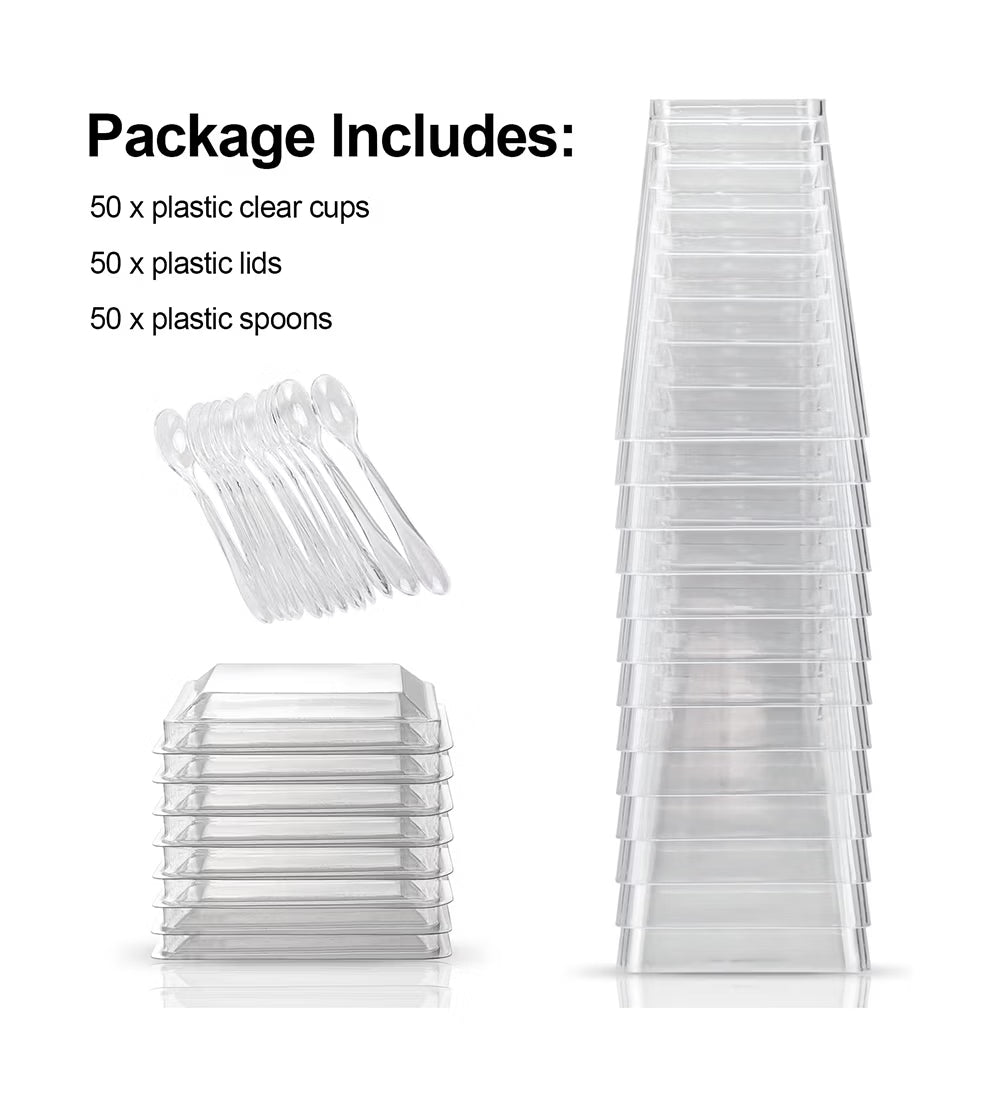 EASERCY Set 50 Vasos para Postres 5 oz con Tapa y Cuchara – 150 Piezas