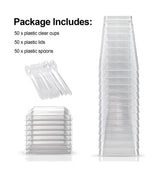 EASERCY Set 50 Vasos para Postres 5 oz con Tapa y Cuchara – 150 Piezas