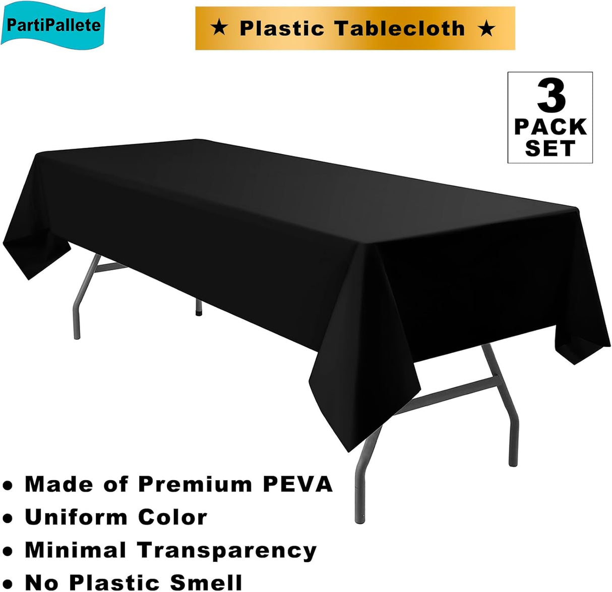 Paquete de 3 manteles de plástico de alta calidad desechables de 2.74 x 1.34 mts