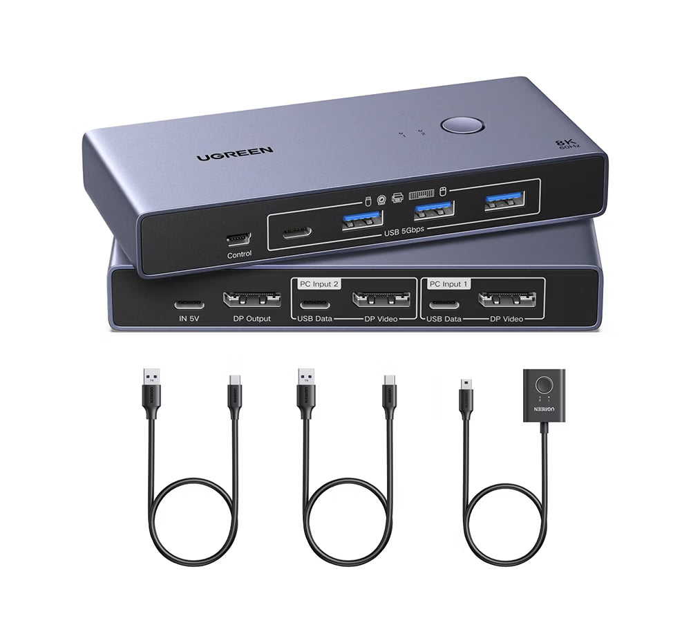 UGREEN 25962A Switch KVM DisplayPort 8K 60Hz para 2 Computadores con 4 USB 3.0