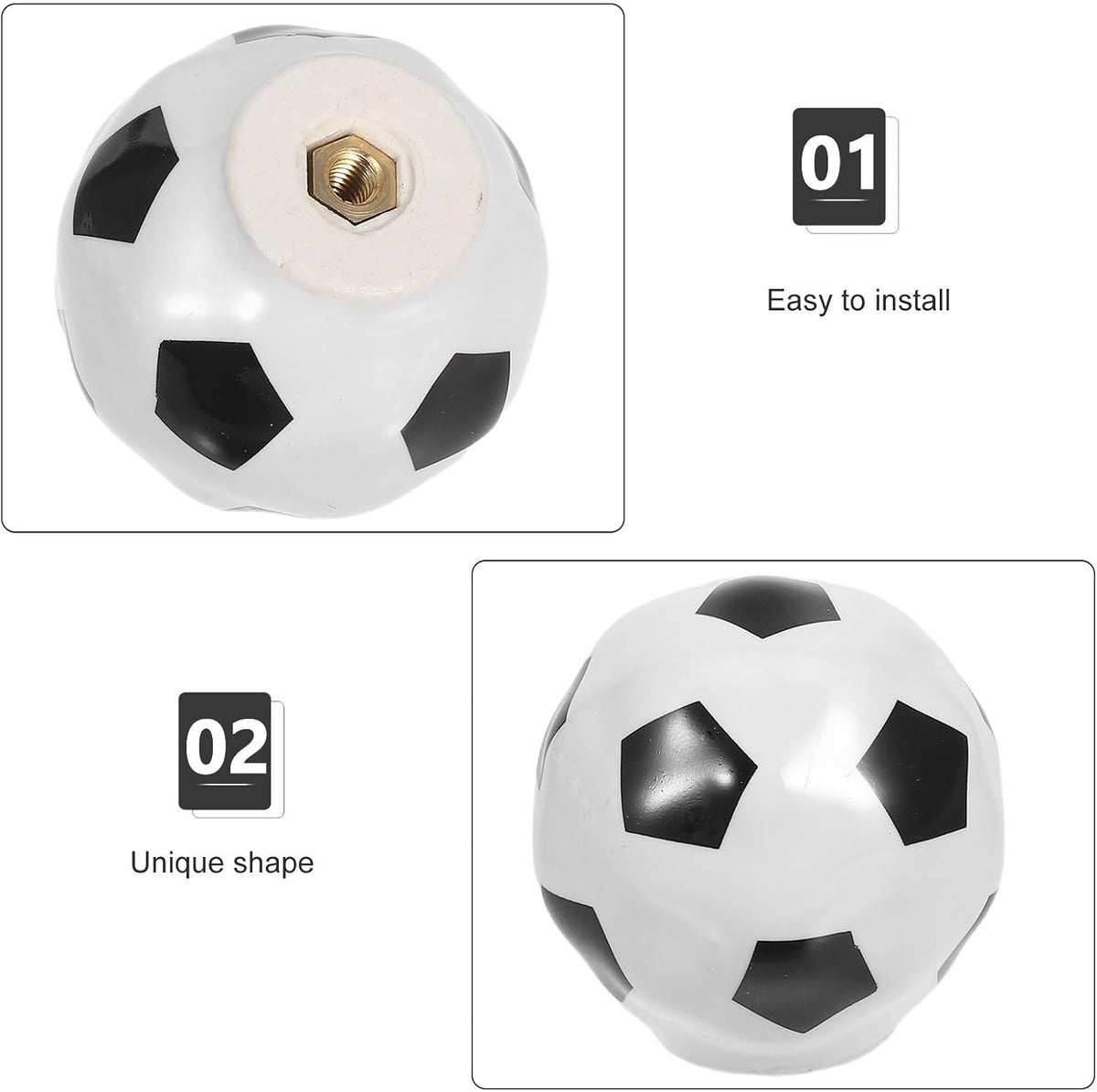 Set de 4 Perillas de Cerámica con Diseño de Balón de Fútbol para Muebles Infantiles