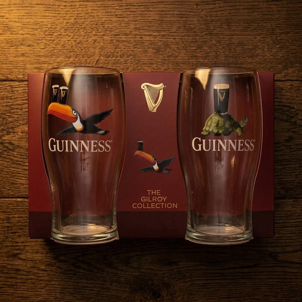 Set de Vasos Guinness Tulip Pint 20 oz | Flying Toucan & Tortoise | Pack de 2 | Merchandise Oficial | Nuevo