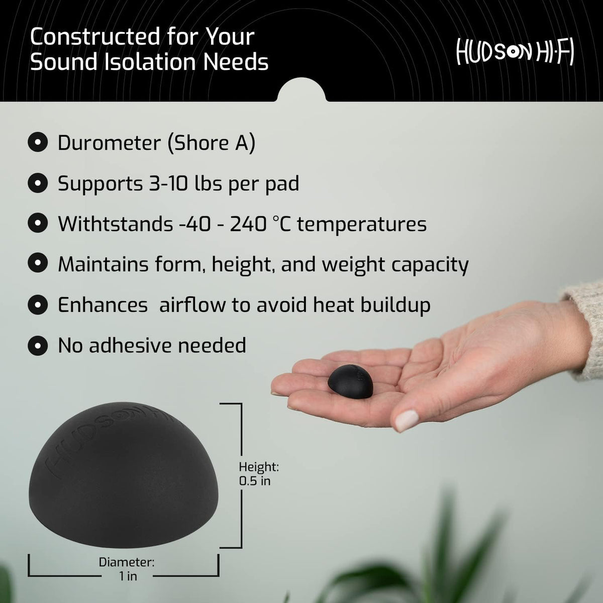 Hudson Hi-Fi Platinum Silicone Hemisphere 1" – Patas Aislantes Antivibración Pack de 4