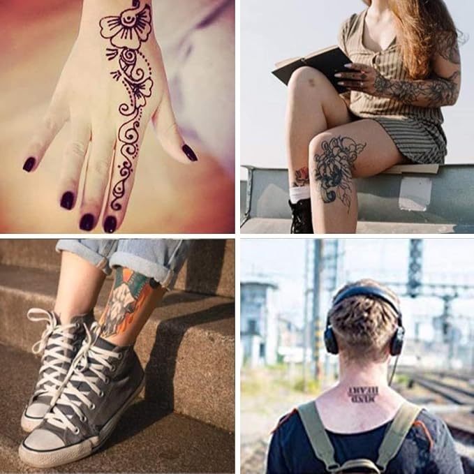 Kit de Tatuajes Temporales Semipermanentes DIY | 5 Botellas Negras | Incluye Plantillas Adhesivas