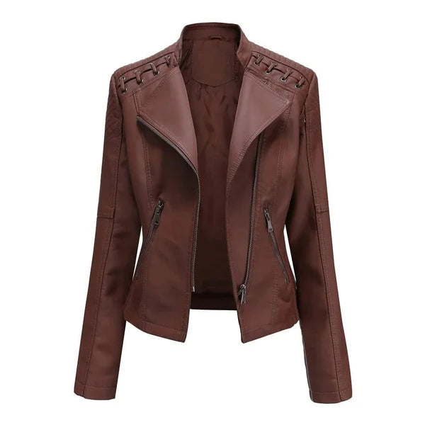 Chaqueta De EcoCuero De Las Mujeres Slim Abrigo Biker Traje